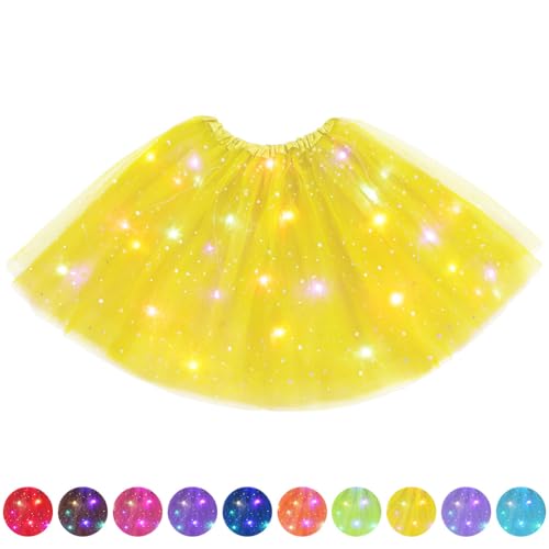 AYBUY Tüllrock Damen LED Tütü Erwachsene, Tutu mit Futter, Erwachsen Teenager Tutu Party für Fasching Karneval Ballett Dress Halloween Kostüm Karneval Motto Party, 40CM (Gelb) von AYBUY