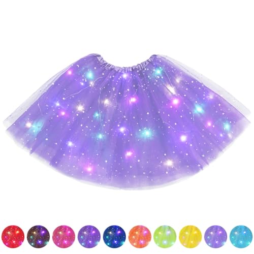 AYBUY Tüllrock Damen LED Tütü Erwachsene, Tutu mit Futter, Erwachsen Teenager Tutu Party für Fasching Karneval Ballett Dress Halloween Kostüm Karneval Motto Party, 40CM (Hellviolett) von AYBUY