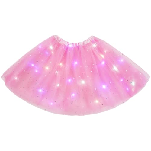 AYBUY Tüllrock Damen LED Tütü Erwachsene, Tutu mit Futter, Erwachsen Teenager Tutu Party für Fasching Karneval Ballett Dress Halloween Kostüm Karneval Motto Party, 40CM (Rosa) von AYBUY