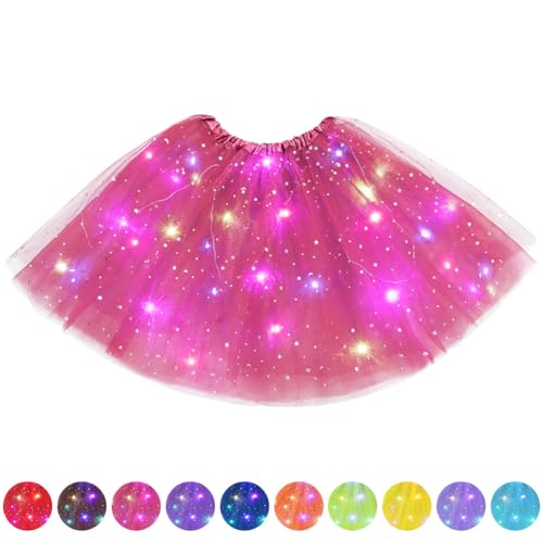 AYBUY Tüllrock Damen LED Tütü Erwachsene, Tutu mit Futter, Erwachsen Teenager Tutu Party für Fasching Karneval Ballett Dress Halloween Kostüm Karneval Motto Party, 40CM (Rosarot) von AYBUY