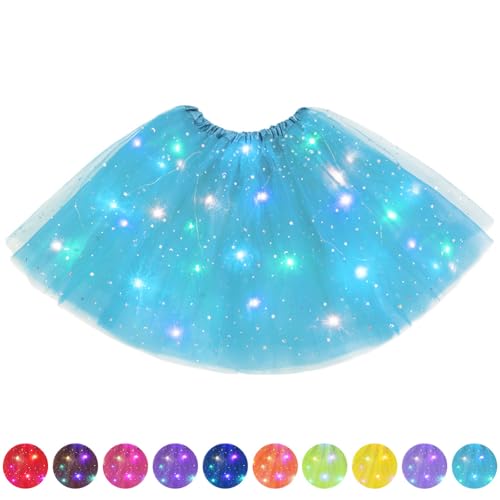 AYBUY Tüllrock Damen LED Tütü Erwachsene, Tutu mit Futter, Erwachsen Teenager Tutu Party für Fasching Karneval Ballett Dress Halloween Kostüm Karneval Motto Party, 40CM (Seeblau) von AYBUY