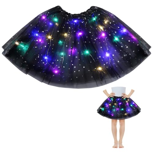 AYBUY Tüllrock Damen LED Tütü Kinder, Kinder Teenager Tutu Party für Fasching Karneval Ballett Dress Halloween Kostüm Karneval Motto Party, 30CM (Schwarz) von AYBUY