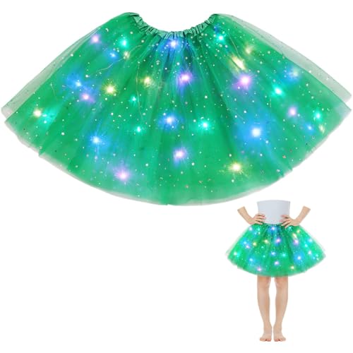 AYBUY Tüllrock Damen LED Tütü Kinder, Tutu mit Futter, Kinder Teenager Tutu Party für Weihnachten Verkleidung Karneval Halloween Geburtstag Party Halloween, 30CM (Grasgrün) von AYBUY