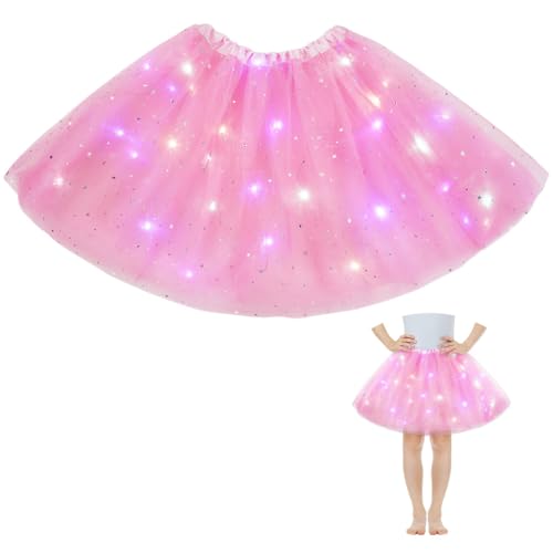 AYBUY Tüllrock Damen LED Tütü Kinder, Tutu mit Futter, Kinder Teenager Tutu Party für Weihnachten Verkleidung Karneval Halloween Geburtstag Party Halloween, 30CM (Rosa) von AYBUY