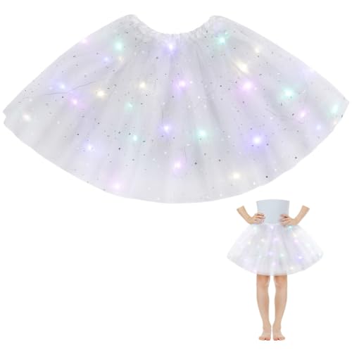 AYBUY Tüllrock Damen LED Tütü Kinder, Tutu mit Futter, Kinder Teenager Tutu Party für Weihnachten Verkleidung Karneval Halloween Geburtstag Party Halloween, 30CM (Weiß) von AYBUY