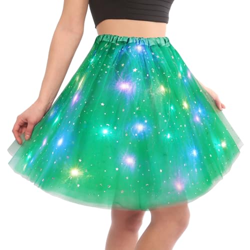 AYBUY Tutu Rock LED, Erwachsen Teenager Tutu Party für Fasching Karneval Motto Party Ballett Dress Halloween Kostüm, 40CM(Grün) von AYBUY