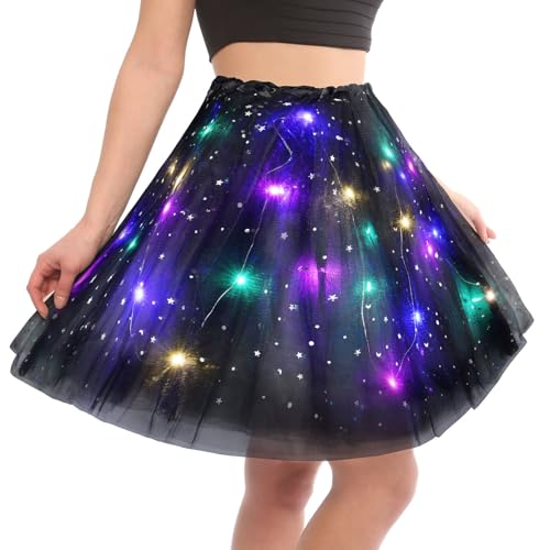 AYBUY Tutu Rock LED, Erwachsen Teenager Tutu Party für Fasching Karneval Motto Party Ballett Dress Halloween Kostüm, 40CM(Schwarz) von AYBUY