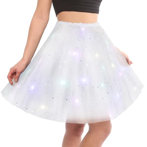 AYBUY Tutu Rock LED, Tüllrock Damen LED Tütü, Erwachsen Teenager Tutu Party für Fasching Karneval Motto Party, 40CM(Weiß) von AYBUY