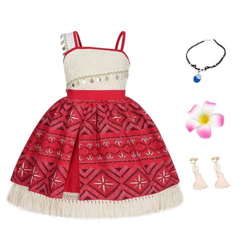 AYBUY Vaiana Kostüm Kinder, 4-teiliges Moana-Prinzessin-Kostümset, Mit Halskette, Haarnadel und Ohrringen, Cosplay Kostüme eignen Sich für Karneval, Halloween, Geburtstagsfeiern(120cm) von AYBUY
