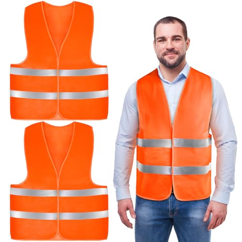 AYBUY Warnwesten Auto, 2 Stück Orange Sicherheitsweste, Reflektierende Warnwesten, für Erwachsene und Kinder 360° Reflektierend mit Reflektorstreifen, für Nacht, Bauarbeiter, Autofahrern Fahrern von AYBUY