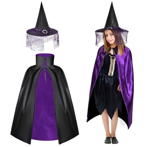 AYBUY Zauberer Kostüm Kinder, Kinder Halloween Kostüm, Zauberer Umhang mit Hut, Kinderkostüm Hexenhut Faschingskostüm für Karneval Fasching Maskerade Hexennacht Cosplay Junge Mädchen von AYBUY