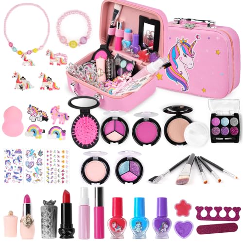 AYESY Kinderschminke Set Mädchen, 39 Stück Waschbar Schminke Kinder Schminkkoffer Mädchen Schminkset Spielzeug Rollenspiel Kosmetik, Halloween Weihnachts Geburtstags Geschenke für 4-10 Jahre von AYESY