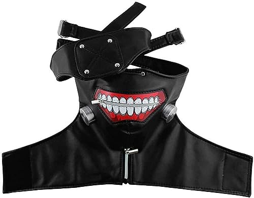 AYIDBE 3D-Maske Tokyo Ghoul Maske Cosplay Kaneki Ken Masken Kostüm Japanische Realistische Maske mit Reißverschluss aus PU-Leder mit abnehmbarer Augenklappe Halloween-Zubehör Maskerade von AYIDBE