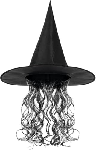 Damen Maske und Hexenhut mit langen Haaren, Hexenmaske, halbes Gesicht, EVA, Zaubererhut, Magisch, Halloween-Gesichtsbedeckung, realistisch, Zubehör für Cosplay, Karneval von AYIDBE