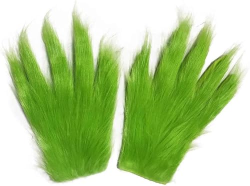 Set mit grüner Monstermaske und grünen Handschuhen, mürrische Masken, Kostüm, Halloween, gruselig, für Erwachsene, Vollmaske, Weihnachten, Cosplay, Kostüm, mit Weihnachtsmannmütze, Handschuhe von AYIDBE