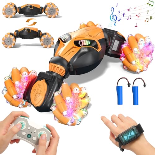 Ferngesteuertes Auto, Ferngesteuertes Auto ab 6 7 8 9 10 Jahre, 4WD RC Stunt Auto mit Handsteuerung, RC Drift Auto mit Cool LED Licht und Musik, Kinder Auto Spielzeug Geschenk ab 6-12 Jahre Junge von AYIQUTY