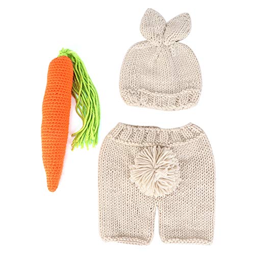 Kaninchen-Fotografie-Kostüm Dreiteilig, Hut, Shorts, Karotten-Spielzeug, Woll-Handhäkel-Strick-Kostüm, Neugeborenen-Party-Kostüm, Baby-Foto-Requisiten von AYNEFY