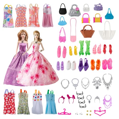 AYNKH 54 Stück 11.5 inch/30cm Puppenmode Zubehör Set , Puppenzubehör,Abendkleider,Minikleider,Partykleider,Handtaschen,Schuhe,SchMuckzubehör,Random Doll Styles von AYNKH