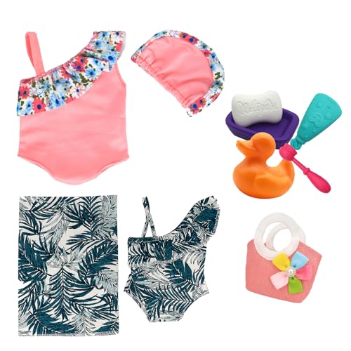 AYNKH 10-teiliges Sommer-Set für Puppen – 2 Tops, 2 Röcke, Handtasche, Ente & Badzubehör, entworfen für Puppen 18 Zoll (45 cm) und Neugeborene (35 – 45 cm) von AYNKH