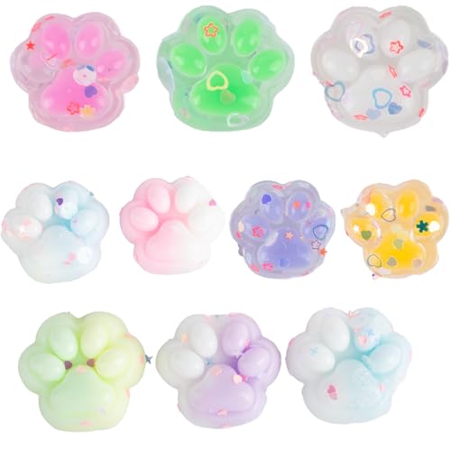 AYNKH 10Pcs Cat Taba Squishy, Fufu Squishy, Cute Soft Cat Paw Fidget Toy, Silicone Pinch Squeeze Toys, Taba Squishy Paw for Girls Boys Birthday Party Gifts Stress Relief von AYNKH