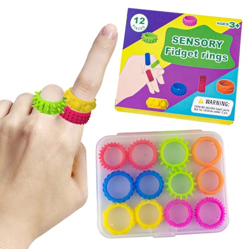 AYNKH 12 Stück sensorische Fidget-Ringe, bunte verschiedene Formen, Stressabbau, Fidget-Fingerringe, Spielzeug, Partygeschenk für Kinder und Erwachsene, Autismus, reduziert Angstzustände von AYNKH