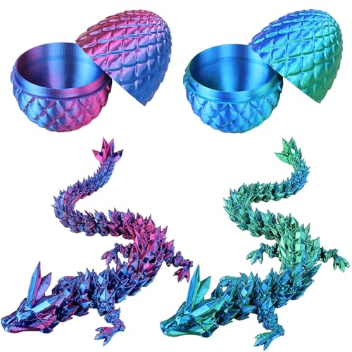 AYNKH 2 Stück 3D Gedrucktes Drachenei mit Drache im Ei, 3D Gedruckte Dracheneier, Gelenkter Kristalldrache Fidget Spielzeug, Desktop Dekoration, Wohnkultur von AYNKH