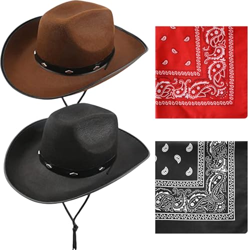AYNKH 2 Stück Cowboyhüte & Bandanas, Filz Western Accessoires Texas Texanisches Kostüm für Herren Damen, Halloween Karneval Weihnachten Festival Verkleidung Cosplay Party Gear von AYNKH