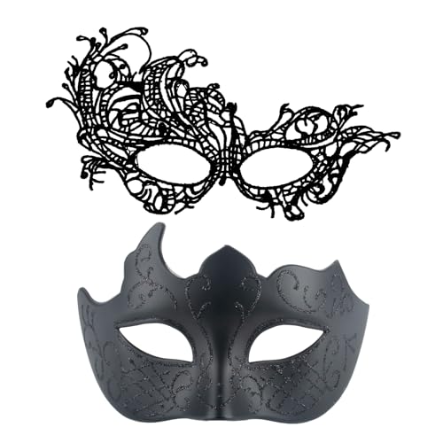 AYNKH 2 Stück Maskenmaske, Spitze, Halbgesichtsmaske, venezianische Maske für Damen und Herren, schwarze Masken für Karneval, Party, Show, Halloween-Kostüm AYNKH 2 Stück Maskenmaske, Spitze, Halbgesichtsmaske, venezianische Maske für Damen und Herren, schwarze Masken für Karneval, Party, Show, Halloween-Kostüm von AYNKH