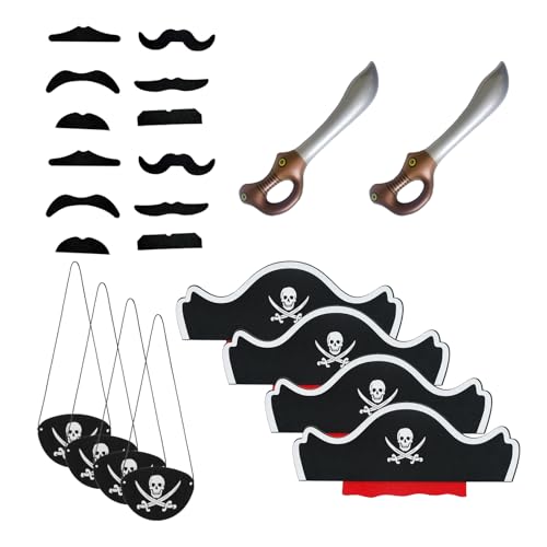AYNKH 22 Pcs Piraten Deko Kindergeburtstag Set 4 Pcs Piratenhut Kinder 4 Pcs Augenklappe Pirat 2 Piratenschwert 12 Piraten-Bart für Geburtstag Halloween Maskerade Piratenparty AYNKH 22 Pcs Piraten Deko Kindergeburtstag Set 4 Pcs Piratenhut Kinder 4 Pcs Augenklappe Pirat 2 Piratenschwert 12 Piraten-Bart für Geburtstag Halloween Maskerade Piratenparty von AYNKH