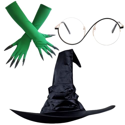 AYNKH 3-Teiliges Hexenkostüm-Set, Bestehend aus Handschuhen, Damenhut und Brille, Geeignet für Halloween, Rollenspiele und Partys AYNKH 3-Teiliges Hexenkostüm-Set, Bestehend aus Handschuhen, Damenhut und Brille, Geeignet für Halloween, Rollenspiele und Partys von AYNKH