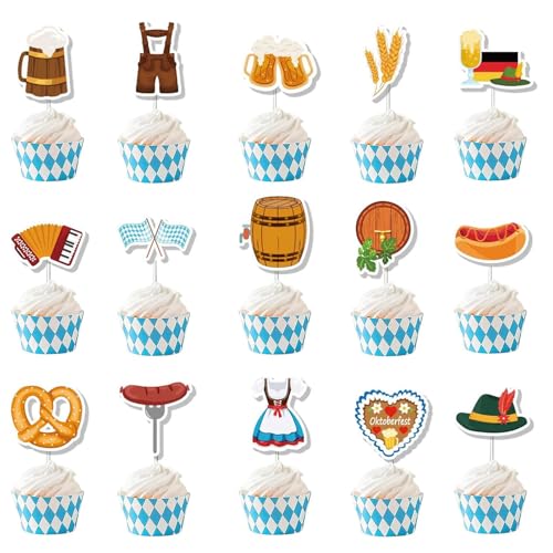AYNKH 30 Stück Oktoberfest Cupcake Topper Hüte Deko-Set, Deutsche Bierfest Kuchen Dekoration, Bayerische Party Dessertdeko im Oktoberfest-Stil für Kuchen und Partys AYNKH 30 Stück Oktoberfest Cupcake Topper Hüte Deko-Set, Deutsche Bierfest Kuchen Dekoration, Bayerische Party Dessertdeko im Oktoberfest-Stil für Kuchen und Partys von AYNKH