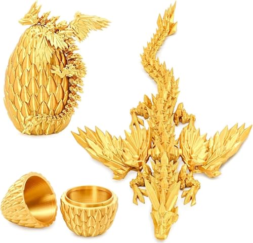 AYNKH 3D-gedruckte Dracheneier mit Drachen im Inneren, abnehmbare, geflügelte, voll bewegliche Kristallfigur für Kinder, Teenager, Jungen, Mädchen (Gold) von AYNKH