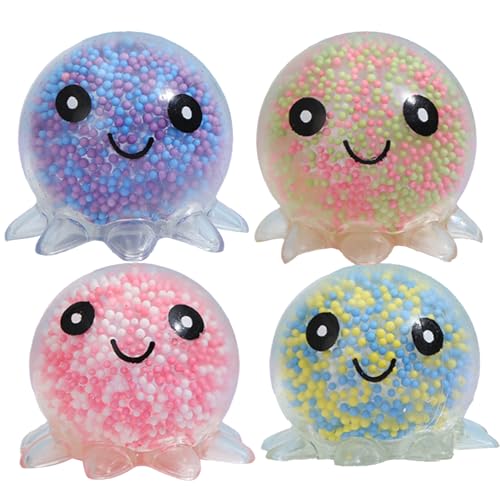 AYNKH 4 Packs Fidget Stress Bälle, Squishy Squeeze Octopus Fidget Spielzeug, Wasserperlen Squeeze Bälle, Sensorischer Stress Ball für Kinder und Erwachsene von AYNKH