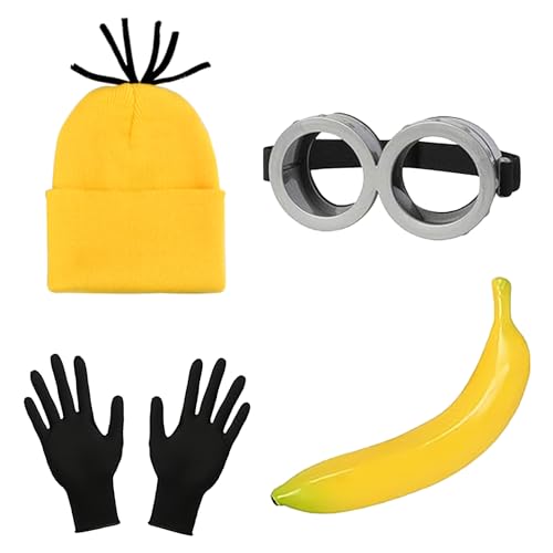 AYNKH 4 Stück Halloween-Kostüme, Bananen-Kostüm-Zubehör, Halloween-Dekoration, Brille, Pee Wee Hut, Gelb, ohne Rand, Handschuhe, Bananenklammern, Rollenspiele, Kostümpartys AYNKH 4 Stück Halloween-Kostüme, Bananen-Kostüm-Zubehör, Halloween-Dekoration, Brille, Pee Wee Hut, Gelb, ohne Rand, Handschuhe, Bananenklammern, Rollenspiele, Kostümpartys von AYNKH
