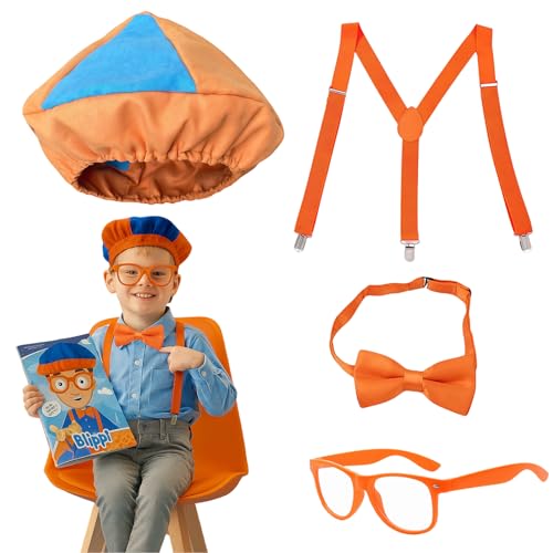 AYNKH 4-eiliges Kinder-Ingenieur-Kostüm, Kinder-Rollenspiel-Kostüm, orange-blaues Outfit mit Accessoires, einschließlich Baskenmütze, Brille, Fliege und Hosenträger, geeignet für Halloween, Rollenspie AYNKH 4-eiliges Kinder-Ingenieur-Kostüm, Kinder-Rollenspiel-Kostüm, orange-blaues Outfit mit Accessoires, einschließlich Baskenmütze, Brille, Fliege und Hosenträger, geeignet für Halloween, Rollenspie von AYNKH