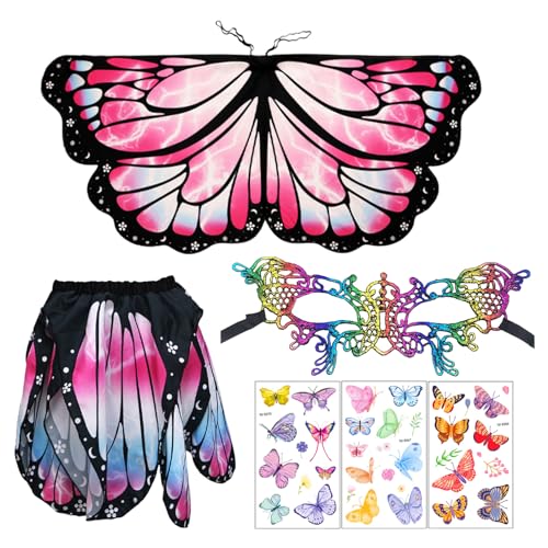 AYNKH 4PCS Kinder Schmetterlingskostüme, Schmetterlingsflügel, Mädchen Schmetterlingskostüme, Umhänge, Röcke, Masken, Tattoo Aufkleber, Kinder Rollenspiel, Feen, Partys, Halloween AYNKH 4PCS Kinder Schmetterlingskostüme, Schmetterlingsflügel, Mädchen Schmetterlingskostüme, Umhänge, Röcke, Masken, Tattoo Aufkleber, Kinder Rollenspiel, Feen, Partys, Halloween von AYNKH