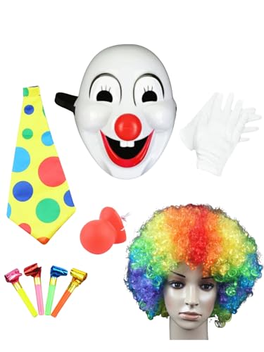 AYNKH 9 Stück Clown-Kostüm, Clown-Perücken, Clown-Masken, rote Nase, kurze und lockige Perücken, Karnevalskostüme, Halloween, Rollenspiele AYNKH 9 Stück Clown-Kostüm, Clown-Perücken, Clown-Masken, rote Nase, kurze und lockige Perücken, Karnevalskostüme, Halloween, Rollenspiele von AYNKH