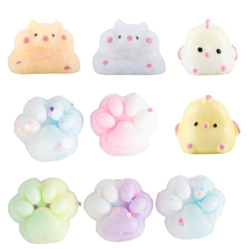 AYNKH 9 Stück Squishy Cat Paw Taba, Squishy Spielzeug in Form von Hamster und Küken, weiches und Anti-Stress-Spielzeug, Simulationsspielzeug für Erwachsene, Kinder, Partygeschenk von AYNKH