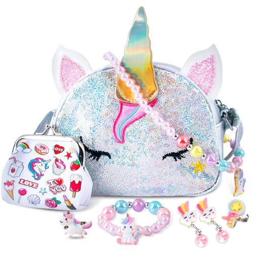 AYNKH Einhorn-Geschenke für Mädchen, niedliche Umhängetasche, Geldbörse, Schmuck-Set, Spielzeug für Rollenspiele, Zubehör, Prinzessinnen-Party, Geburtstagsgeschenk, 8 Stück AYNKH Einhorn-Geschenke für Mädchen, niedliche Umhängetasche, Geldbörse, Schmuck-Set, Spielzeug für Rollenspiele, Zubehör, Prinzessinnen-Party, Geburtstagsgeschenk, 8 Stück von AYNKH