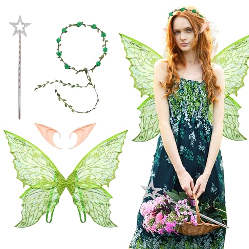 AYNKH Feenflügel, Feenkostüm-Set, Schmetterlingsflügel, Elfenohren, Zauberstab, Blume, Stirnband für Mädchen, Frauen, Party, Halloween, Weihnachten, Verkleidung AYNKH Feenflügel, Feenkostüm-Set, Schmetterlingsflügel, Elfenohren, Zauberstab, Blume, Stirnband für Mädchen, Frauen, Party, Halloween, Weihnachten, Verkleidung von AYNKH