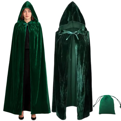 AYNKH Grün Samt Mantel 59'' Volllänge Kapuzenmmantel Halloween Kostüm Zubehör Mittelalterliche Vampir Kap Unisex von AYNKH