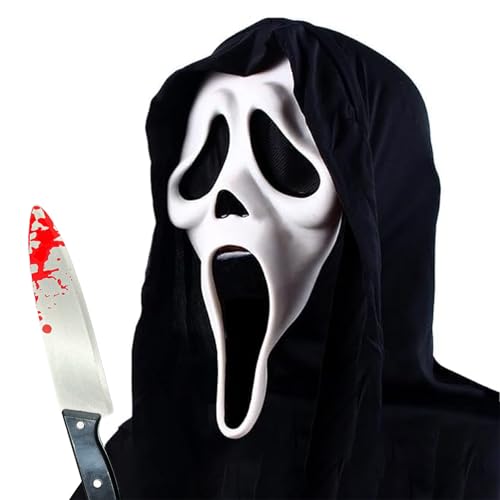 AYNKH Halloween Gruselige Schrei-Maske, Horror-Geister-Gesichtsmaske mit Requisitenmesser, Kostümzubehör-Set für Erwachsene, Kinder, Halloween-Party-Kostüm AYNKH Halloween Gruselige Schrei-Maske, Horror-Geister-Gesichtsmaske mit Requisitenmesser, Kostümzubehör-Set für Erwachsene, Kinder, Halloween-Party-Kostüm von AYNKH