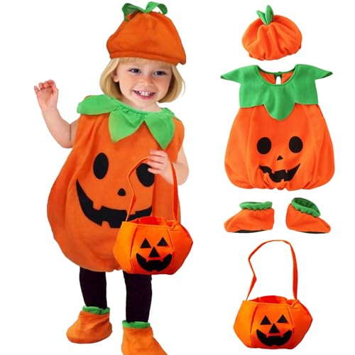 AYNKH Halloween-Kostüm für Kinder, Kürbiskostüm für Kinder, mit Süßigkeitentasche und Hut, Größe 120 cm, geeignet für Mädchen, Jungen, Kostümpartys AYNKH Halloween-Kostüm für Kinder, Kürbiskostüm für Kinder, mit Süßigkeitentasche und Hut, Größe 120 cm, geeignet für Mädchen, Jungen, Kostümpartys von AYNKH
