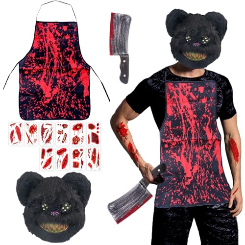 AYNKH 13Pcs Horror Bär Kostüm Set, Halloween Grusel Maske, Grusel Blutige Schürzen, Halloween Tattoo Aufkleber blutige Messer Requisiten für Jugendliche Erwachsene Halloween Party Cosplay AYNKH 13Pcs Horror Bär Kostüm Set, Halloween Grusel Maske, Grusel Blutige Schürzen, Halloween Tattoo Aufkleber blutige Messer Requisiten für Jugendliche Erwachsene Halloween Party Cosplay von AYNKH