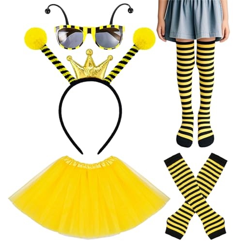 AYNKH Marienkäfer-Kostüm, Marienkäfer-Themen-Set, Haarbänder, Brille, fingerlose Handschuhe, Socken, Karneval, Karneval, Rollenspiel-Kostüm, gelbes Tutu, Bienenkostüm für Erwachsene von AYNKH