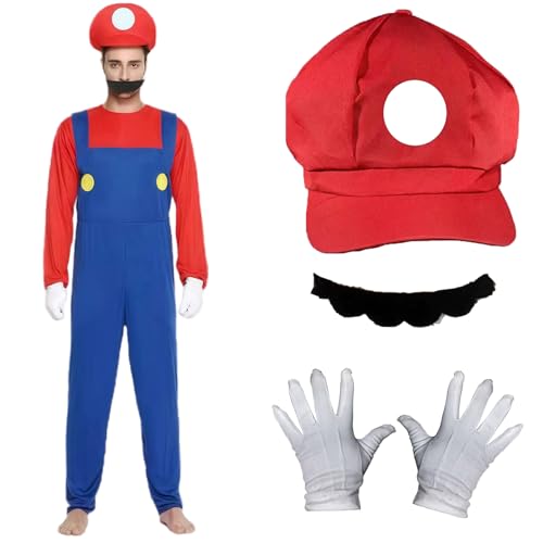 AYNKH Mario-Kostüm, Verkleidung für Erwachsene und Kinder, Mario-Hut, Body, Schnurrbart, weiße Handschuhe, Kostümzubehör für Halloween, Cosplay, Karneval, Party, Größe S AYNKH Mario-Kostüm, Verkleidung für Erwachsene und Kinder, Mario-Hut, Body, Schnurrbart, weiße Handschuhe, Kostümzubehör für Halloween, Cosplay, Karneval, Party, Größe S von AYNKH