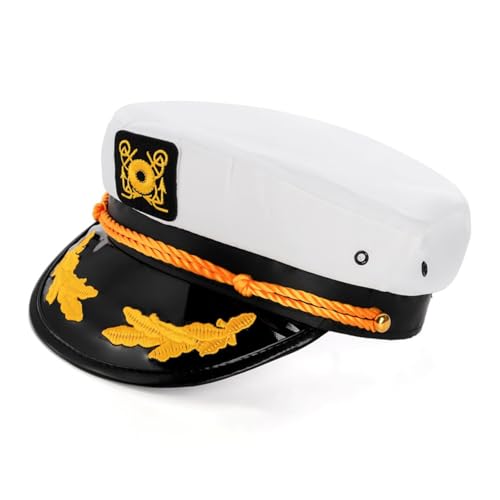 AYNKH Matrosenkapitänshut, verstellbarer Kapitäns-Kostümhut für See-Yacht-Partys und Cosplay für Halloween, Weiß von AYNKH