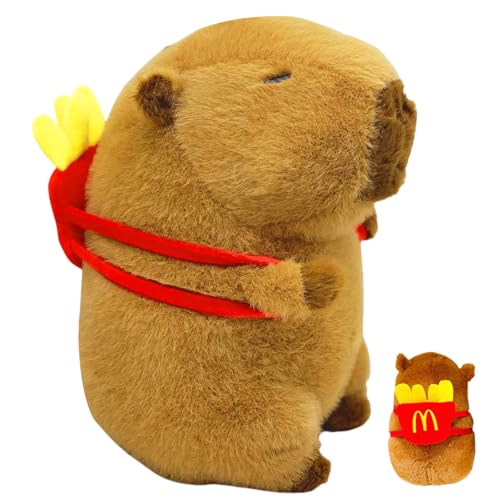 AYNKH Pommes Frites Capybara Plüschtier, 23cm Realistisches weiches Capybara Plüschtier mit Rucksack, Niedliches Plüschgeschenk für Kinder, Jungen und Mädchen, Perfekt für Snack-Liebhaber von AYNKH