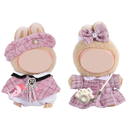 AYNKH Puppenkleidung & Zubehör für 17 cm große Puppen: inklusive rosa Overall, Bogen-Haarspange, Kameratasche, Hut, Geburtstagsgeschenk für Mädchen (keine Puppe) von AYNKH