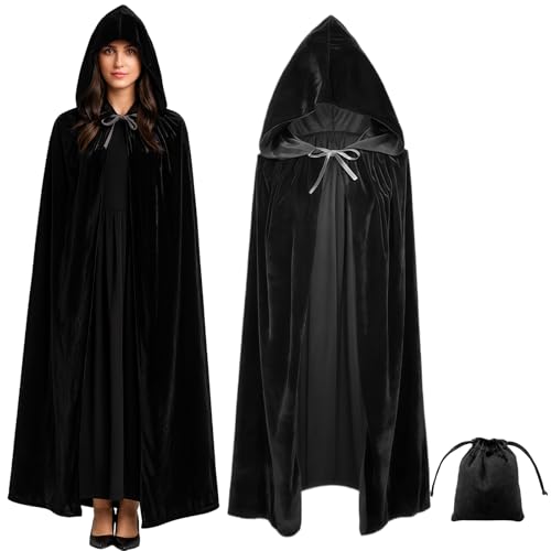 AYNKH Schwarzer Samt Mantel 59'' Volllänge Kapuzenmmantel Halloween Kostüm Zubehör Mittelalterliche Vampir Kap Unisex AYNKH Schwarzer Samt Mantel 59'' Volllänge Kapuzenmmantel Halloween Kostüm Zubehör Mittelalterliche Vampir Kap Unisex von AYNKH
